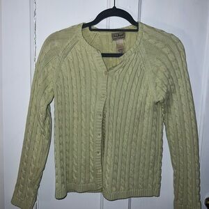 L.L. Bean Green Cardigan Sweater with Cable Knit